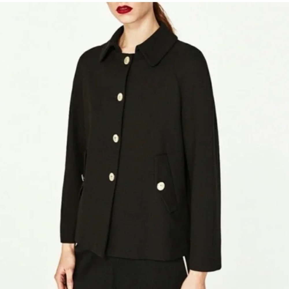 Zara Blazer Jacket Womens Size Smalll Black Gold Buttons